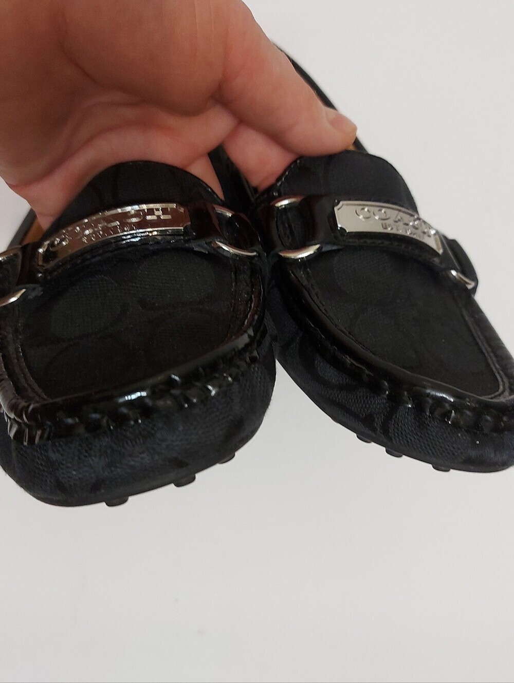 Coach Black Signature Jacquard Loafers with Silver Hardware - Picture 3 of 8